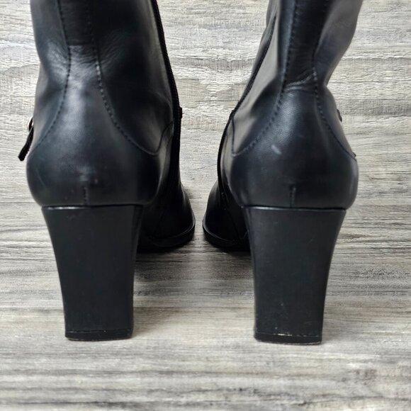 Markon Frannie Leather Buckle Square Toe Black Zip Up Heel Boot - Picture 6 of 12